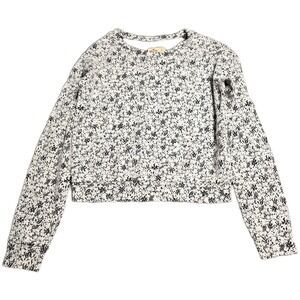 Hollister Cropped Sweatshirt Women's Size S Black White Floral Print Long Sleeve